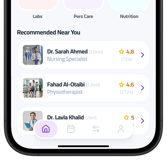 Close Care app showing recommended providers near you