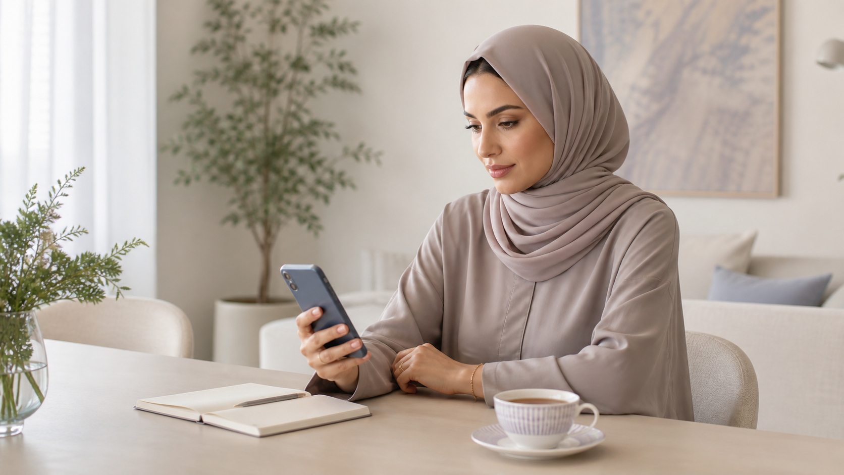 Woman reviewing service details on her phone