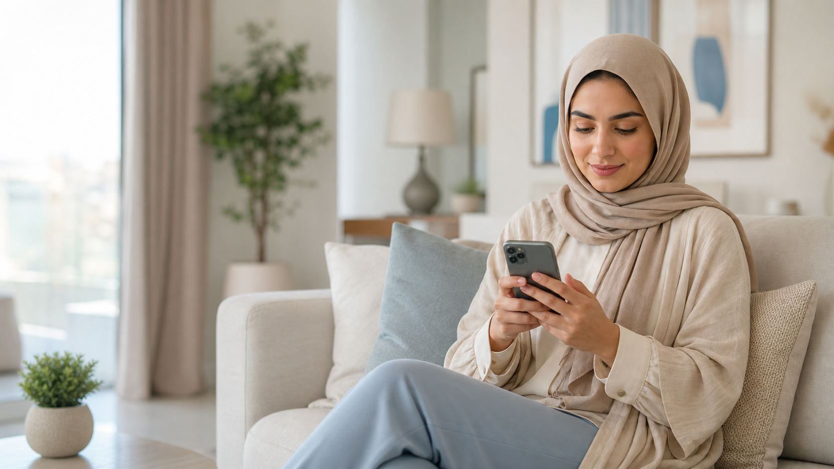 Woman booking care on her phone